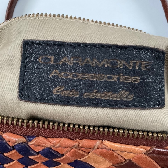 Claramonte Woven Crossbody Bag Wallet Leather Brown/Navy Retro Boho 12”x8”x2” - Picture 2 of 8